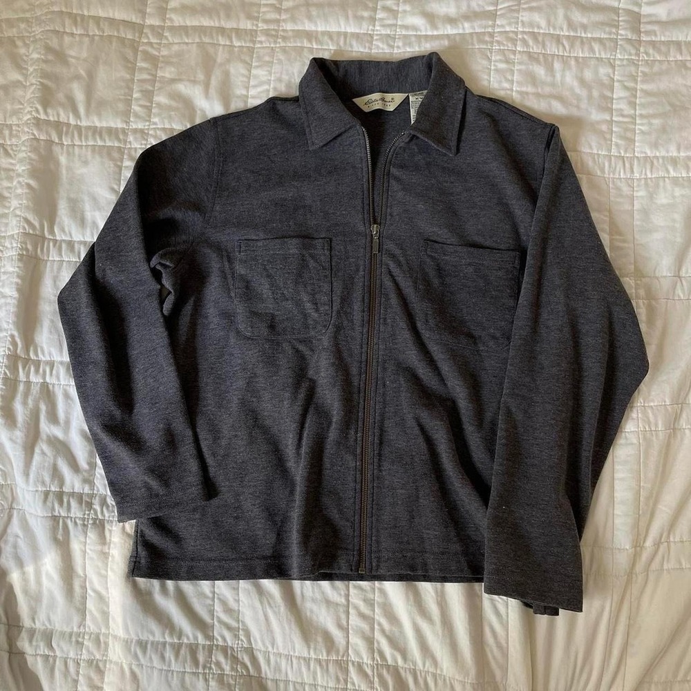 Eddie Bauer dark gray full zip shirt jacket Mens Med front pockets quiet luxury